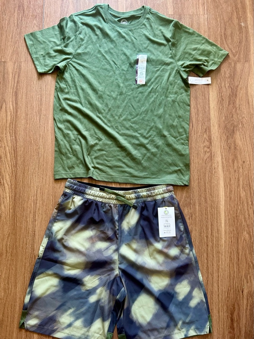 wonder nation Olive Green Tee with Green/Black Camo Athletic Shorts